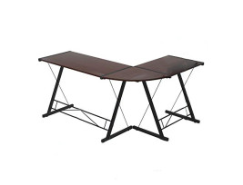 L alakú irodai asztal, sötétbarna