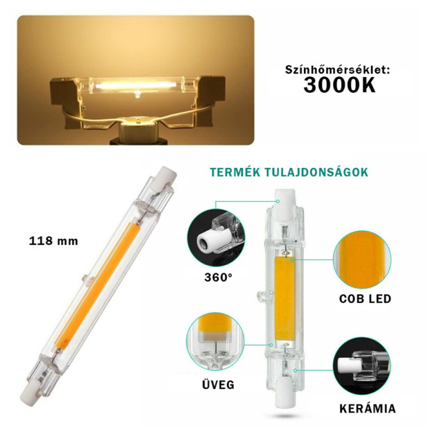 9 wattos LED izzó reflektorokba / 118 mm / R7 foglalatba