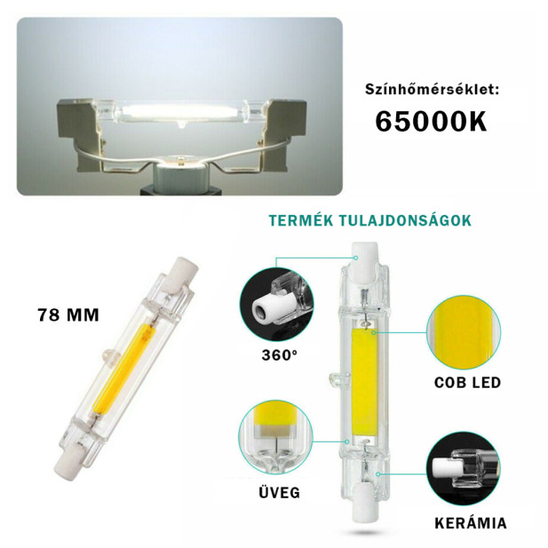6 wattos LED izzó reflektorokba / 78 mm / R7 foglalatba