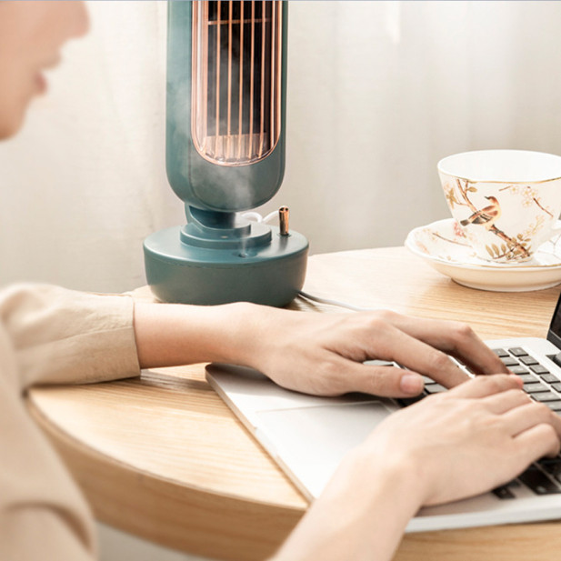 Retro asztali vízködös ventilátor torony – párásító és légkondicionáló / zöld