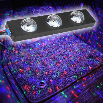 Discogömb hatású, RGB LED lábtérvilágítás autóba / távirányítóval, USB-s