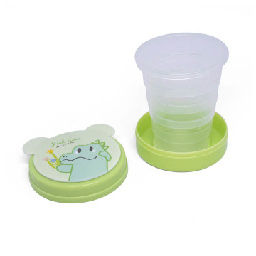 Műanyag összecsukható turista pohár gyereknek - macis formájú tartóban, 130 ml