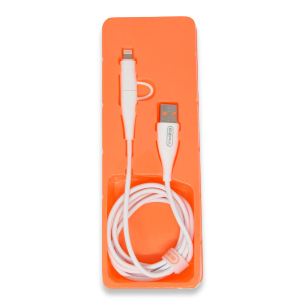 Ezra 2 az 1-ben USB töltő- és adatkábel - Micro USB és Lightning csatlakozó, 120 cm (EA004)