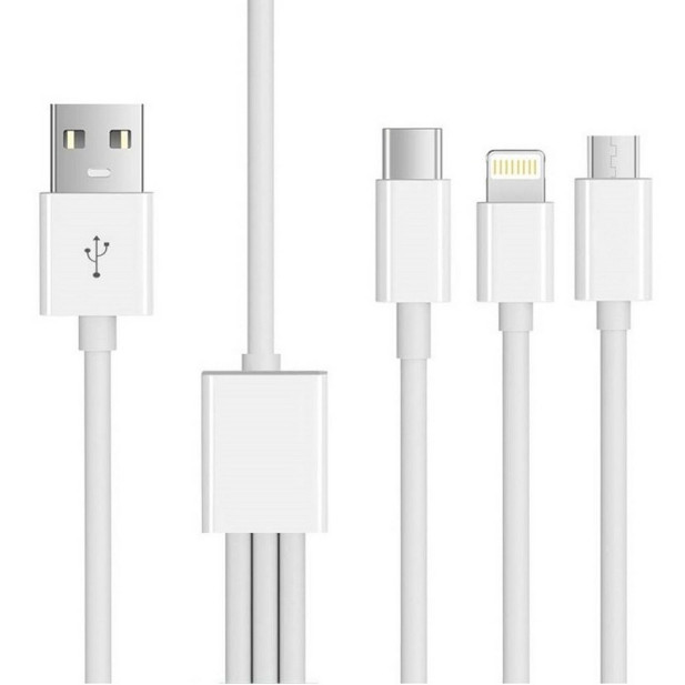 Ezra 3 az 1-ben USB töltő- és adatkábel - Micro USB, Type-C és Lightning csatlakozó, 1,2 m (DC-06)