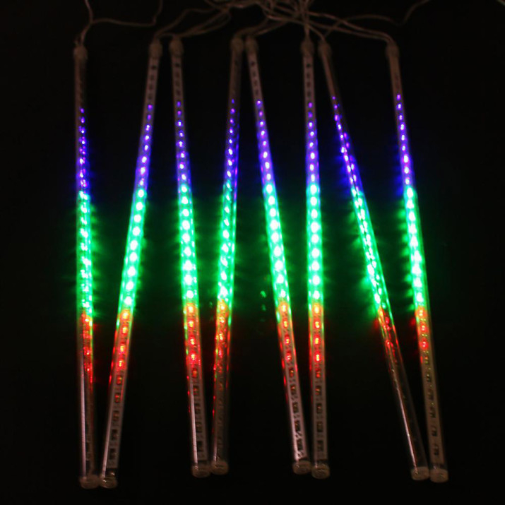 ​Karácsonyi napelemes meteoreső LED fényfüzér / 50 cm-es, RGB fényű csövekkel, 288 ledes