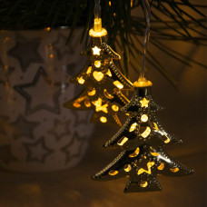 Ünnepi dekorációs LED fényfüzér - meleg fehér, arany karácsonyfák, USB csatlakozóval / 2 méter (921)