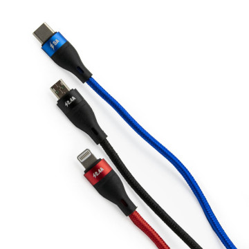 Ezra 3 az 1-ben USB töltő- és adatkábel - Micro USB, Type-C és Lightning csatlakozó / 1,2 m (DC92)