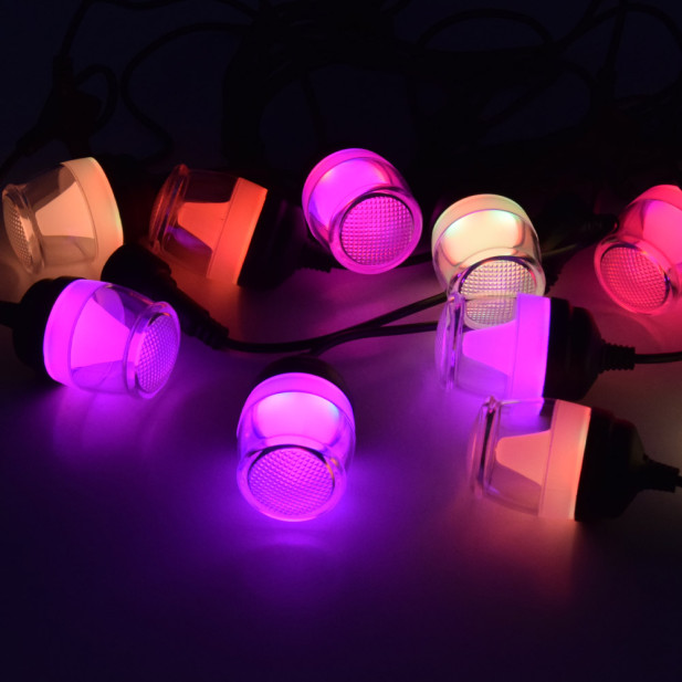 Kültéri LED fényfüzér 12 világítási móddal - RGB+meleg+hideg fehér,  12 ledes / 11,8 méter 