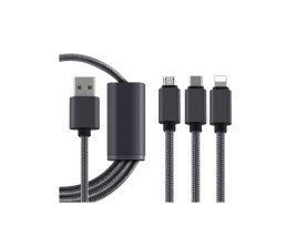 3 az 1-ben megtörhetetlen USB töltőkábel - Micro USB, USB C és Lightning csatlakozóval