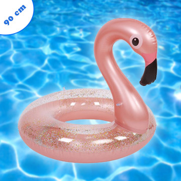 Flamingó formájú,  flitteres úszógumi / 90 cm