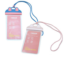 Univerzális, vízálló telefontartó nyakpánttal - macskafüles, rózsaszín