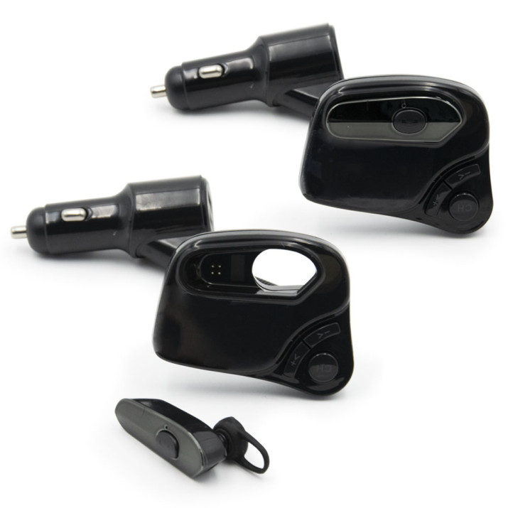 Bluetooth FM transzmitter headsettel / autós kihangosító, zenelejátszó, 2 db USB (V13)