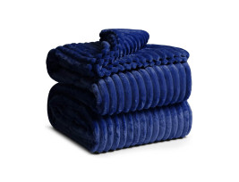 Bordázott, puha plüss takaró kék színben / 200x230 cm