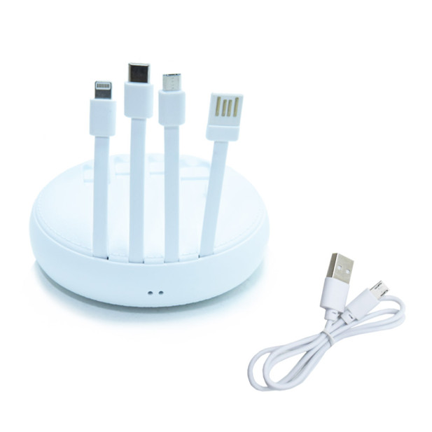 4 az 1-ben PowerBank - USB,  Micro USB,  Type-C,  Lightning töltés / fehér