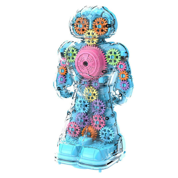Átlátszó robot gyerekeknek,  villogó LED fénnyel és fogaskerekekkel