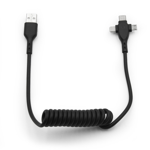3 az 1-ben USB töltő- és adatkábel - Micro USB,  Type-C és Lightning csatlakozó,  30-85 cm