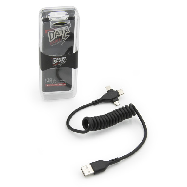 3 az 1-ben USB töltő- és adatkábel - Micro USB,  Type-C és Lightning csatlakozó,  30-85 cm