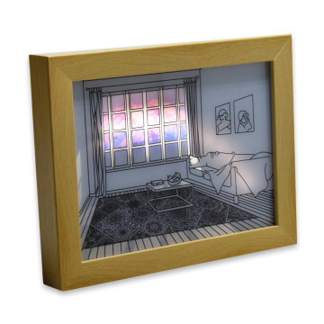 Világító kép keretben, 3 világítási móddal, dekoratív nappali - 23x18 cm