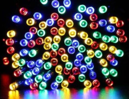 100 LED-es napelemes kerti fényfüzér, színes, 20 m