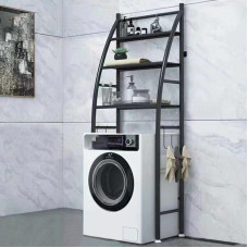 3 szintes fém fürdőszobai polcrendszer mosógép fölé, fekete - 166 cm (vitorla)