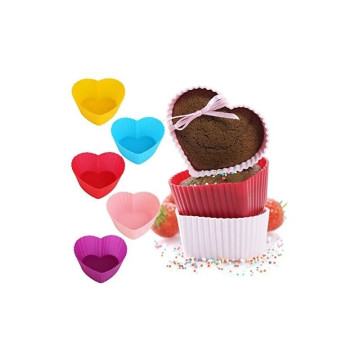 12 részes színes szilikon muffin sütőforma - szív alakú