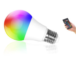 Távirányítós RGBW LED 10W  E27 izzó színes és fehér fénnyel