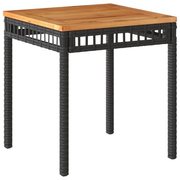 Fekete polyrattan és akácfa kerti asztal 38 x 38 x 42 cm - utánvéttel vagy ingyenes szállítással