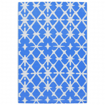 Kék és fehér PP kültéri szőnyeg 140 x 200 cm - utánvéttel vagy ingyenes szállítással