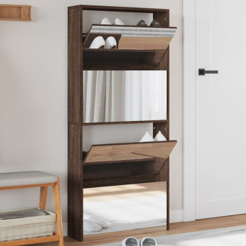 4 szintes barna tölgyszínű cipőszekrény tükörrel 63x17x134 cm - utánvéttel vagy ingyenes szállítással