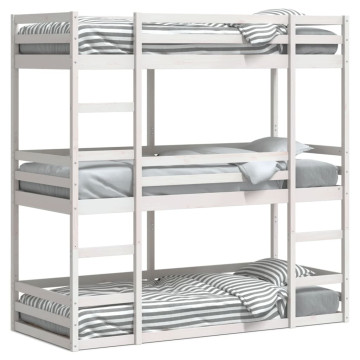 Fehér tömör fenyőfa háromszintes ágy 75 x 190 cm - utánvéttel vagy ingyenes szállítással