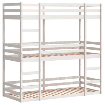 Fehér tömör fenyőfa háromszintes ágy 75 x 190 cm - utánvéttel vagy ingyenes szállítással