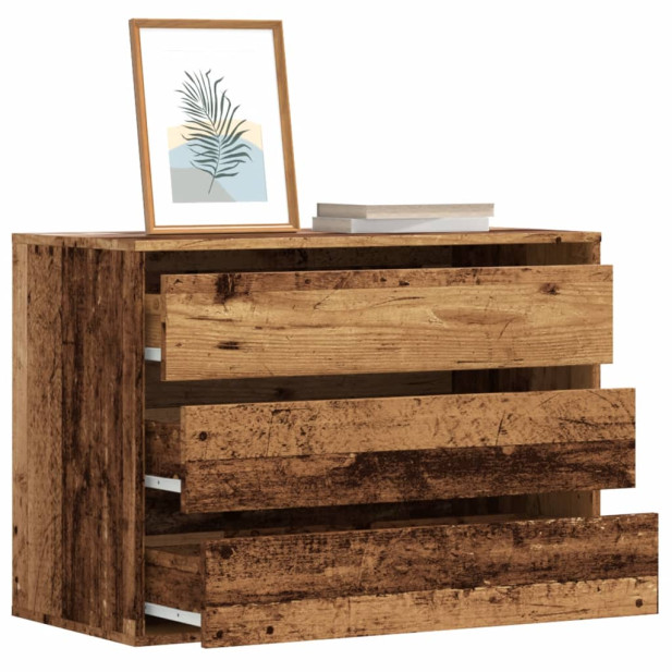 Antik fa színű szerelt fa fiókos sarokszekrény 80 x 41 x 58 cm - utánvéttel vagy ingyenes szállítással
