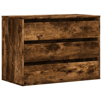 Füstös tölgy színű szerelt fa fiókos sarokszekrény 80x41x58 cm - utánvéttel vagy ingyenes szállítással