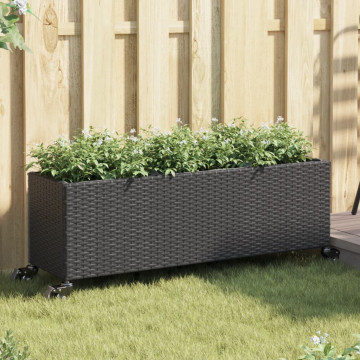 2 db fekete polyrattan növénytartó kerékkel 107x32x38 cm - utánvéttel vagy ingyenes szállítással