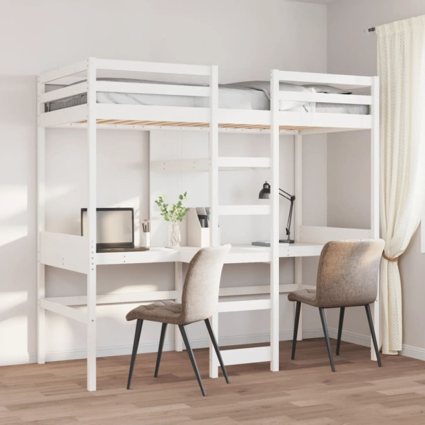 Fehér tömör fenyő galériaágy-keret matrac nélkül 75 x 190 cm - utánvéttel vagy ingyenes szállítással
