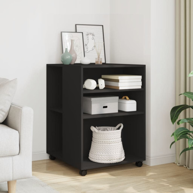 Fekete szerelt fa kisasztal kerekekkel 55 x 60 x 78 cm - utánvéttel vagy ingyenes szállítással