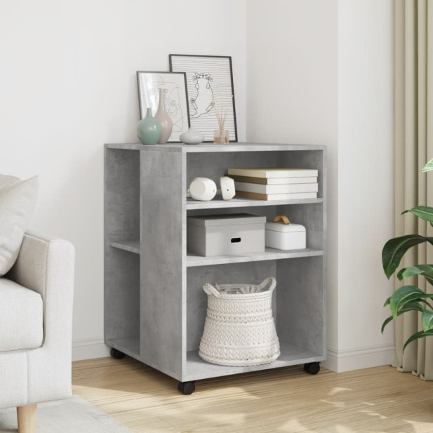 Betonszürke szerelt fa kisasztal kerekekkel 55 x 60 x 78 cm - utánvéttel vagy ingyenes szállítással