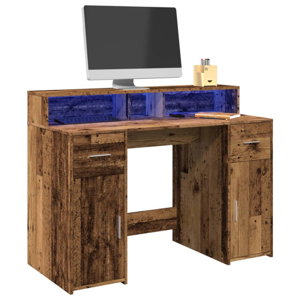 Antik fa színű szerelt fa íróasztal LED-ekkel 120 x 55 x 91 cm - utánvéttel vagy ingyenes szállítással