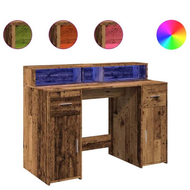 Antik fa színű szerelt fa íróasztal LED-ekkel 120 x 55 x 91 cm - utánvéttel vagy ingyenes szállítással