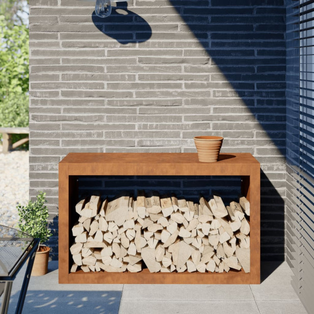 Corten acél tűzifatároló 100 x 40 x 60 cm - utánvéttel vagy ingyenes szállítással