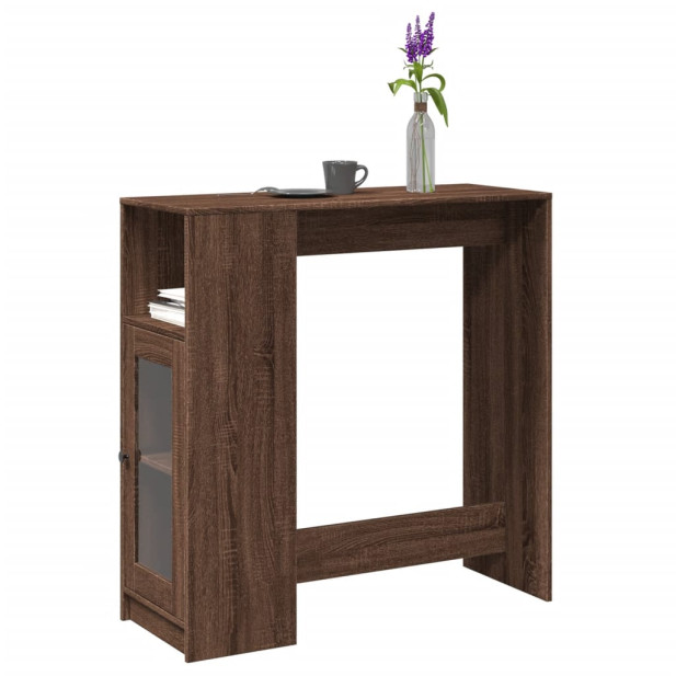 Barna tölgy szerelt fa tárolórekeszes bárasztal 101x40x103,5 cm - utánvéttel vagy ingyenes szállítással