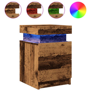 2 db antik fa színű szerelt fa LED-es éjjeliszekrény 35x39x55cm - utánvéttel vagy ingyenes szállítással