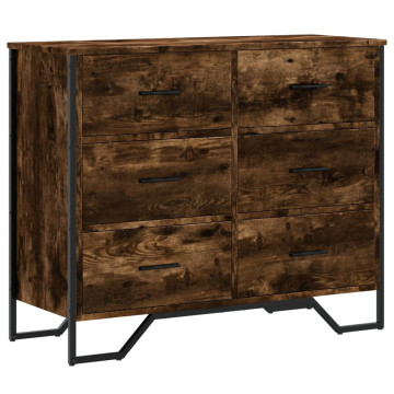 Füstös tölgy színű szerelt fa komód 91 x 35,5 x 74,5 cm - utánvéttel vagy ingyenes szállítással