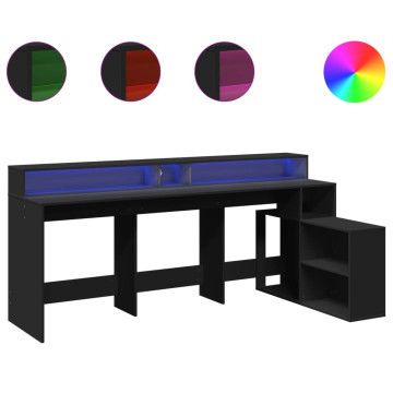 Fekete szerelt fa íróasztal LED-világítással 200 x 104 x 91 cm - utánvéttel vagy ingyenes szállítással