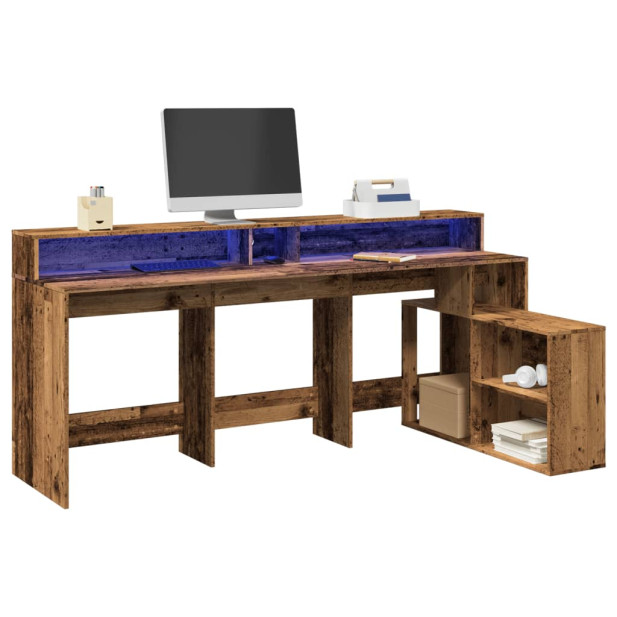 Antik fa színű szerelt fa íróasztal LED-ekkel 200 x 104 x 91 cm - utánvéttel vagy ingyenes szállítással