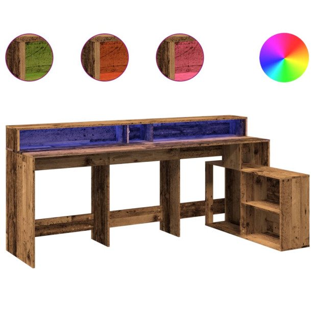 Antik fa színű szerelt fa íróasztal LED-ekkel 200 x 104 x 91 cm - utánvéttel vagy ingyenes szállítással