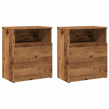 2 db antik fa színű szerelt fa éjjeliszekrény 50 x 32 x 60 cm - utánvéttel vagy ingyenes szállítással