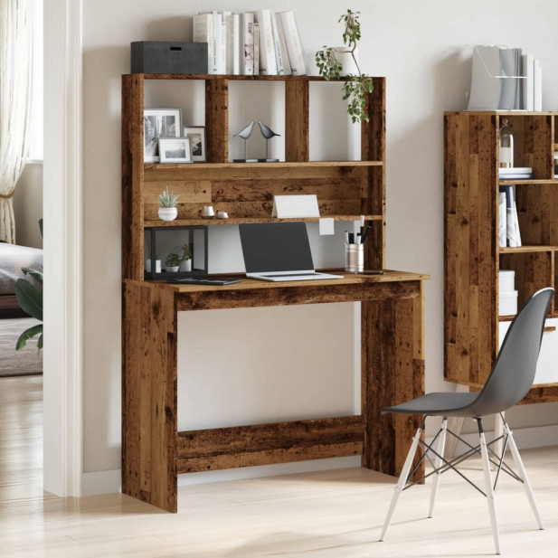 Antik fa színű szerelt fa íróasztal polcokkal 102 x 45 x 148 cm - utánvéttel vagy ingyenes szállítással