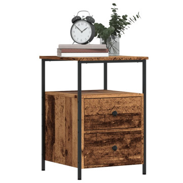 2 db antik fa színű szerelt fa éjjeliszekrény 34 x 35,5 x 50 cm - utánvéttel vagy ingyenes szállítással
