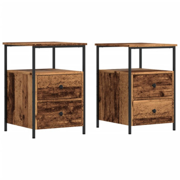 2 db antik fa színű szerelt fa éjjeliszekrény 34 x 35,5 x 50 cm - utánvéttel vagy ingyenes szállítással